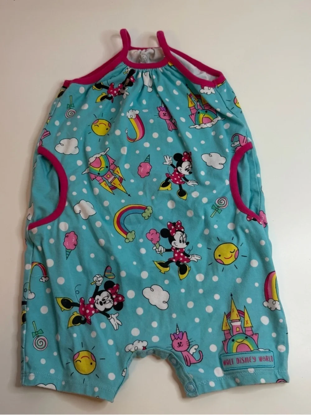 Disney Baby Light Blue Romper with Bright Pink Trim